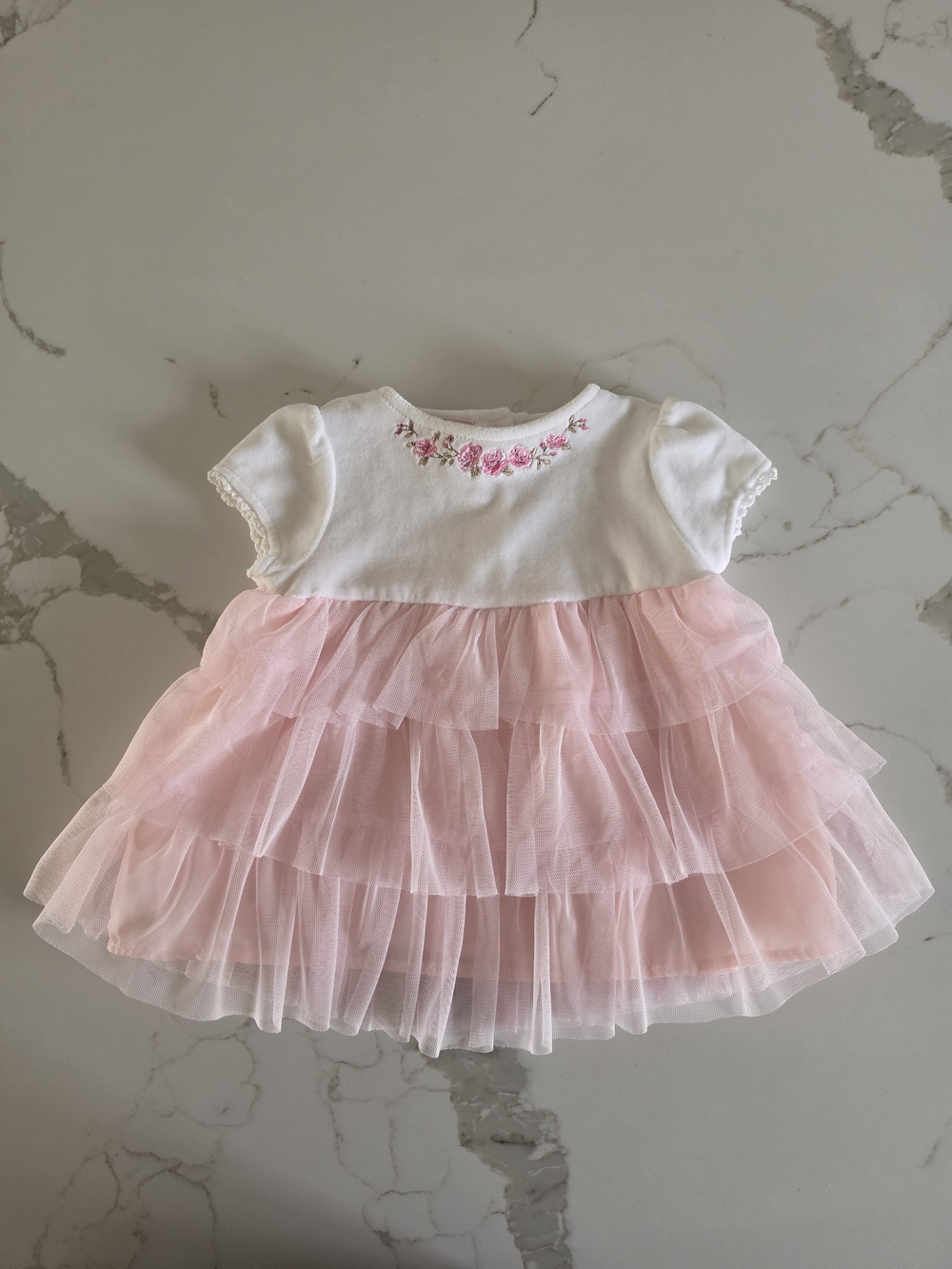 First Impressions Velvet And Ruffles White/Pink Party Dress